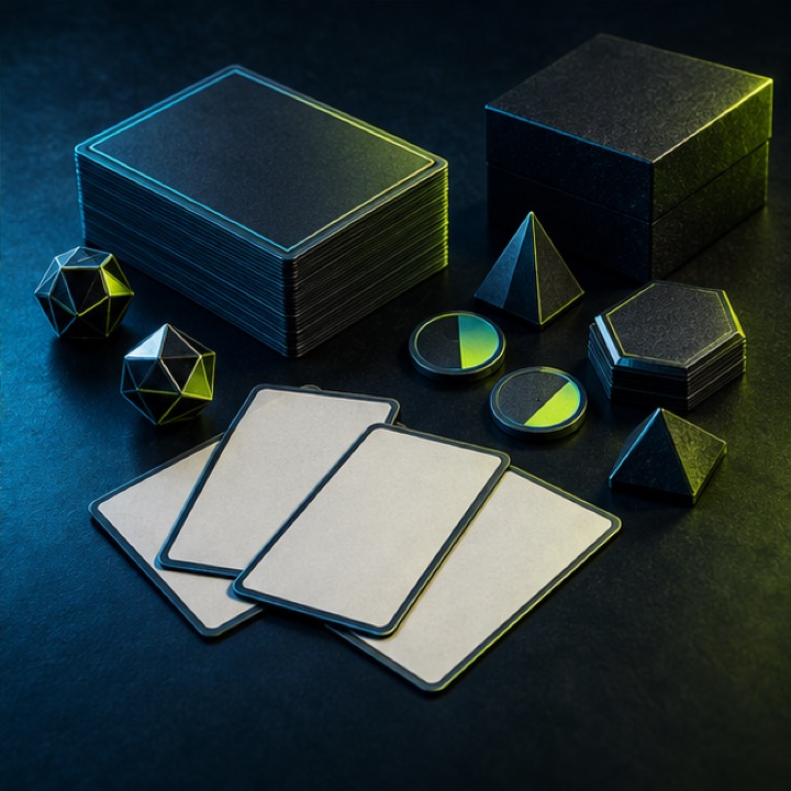 Original tabletop cards and game tokens